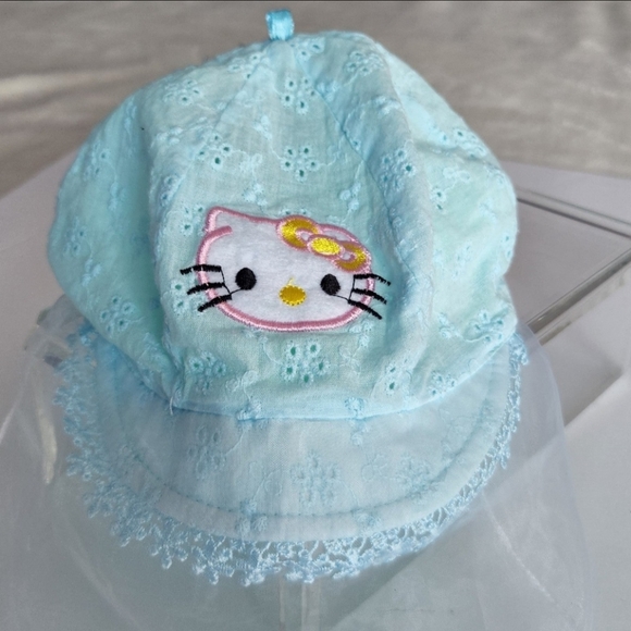 Hello Kitty Aqua Eyelet Baby Sun Hat With Hanging Sheer Veil   0-6 Months** - Picture 7 of 11